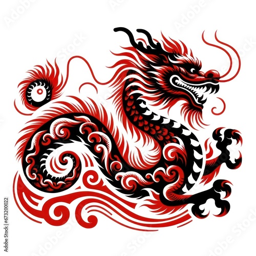 Ink drips and bold strokes create a fiery red and black dragon, swirling with the energy of the chinese new year 2024, in this stunning drawing that combines elements of traditional art © Glittering Humanity