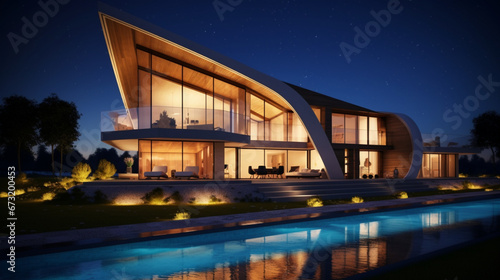 Maison d'architecture moderne, villa de luxe. Arrière-plan pour conception et création graphique. © FlyStun