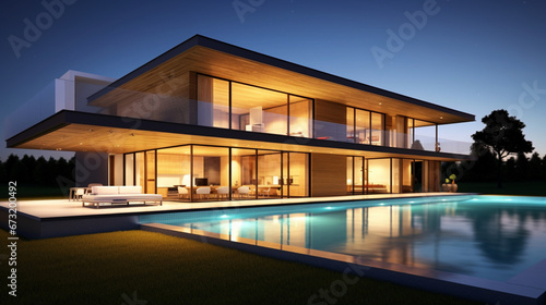 Maison d'architecture moderne, villa de luxe. Arrière-plan pour conception et création graphique. © FlyStun