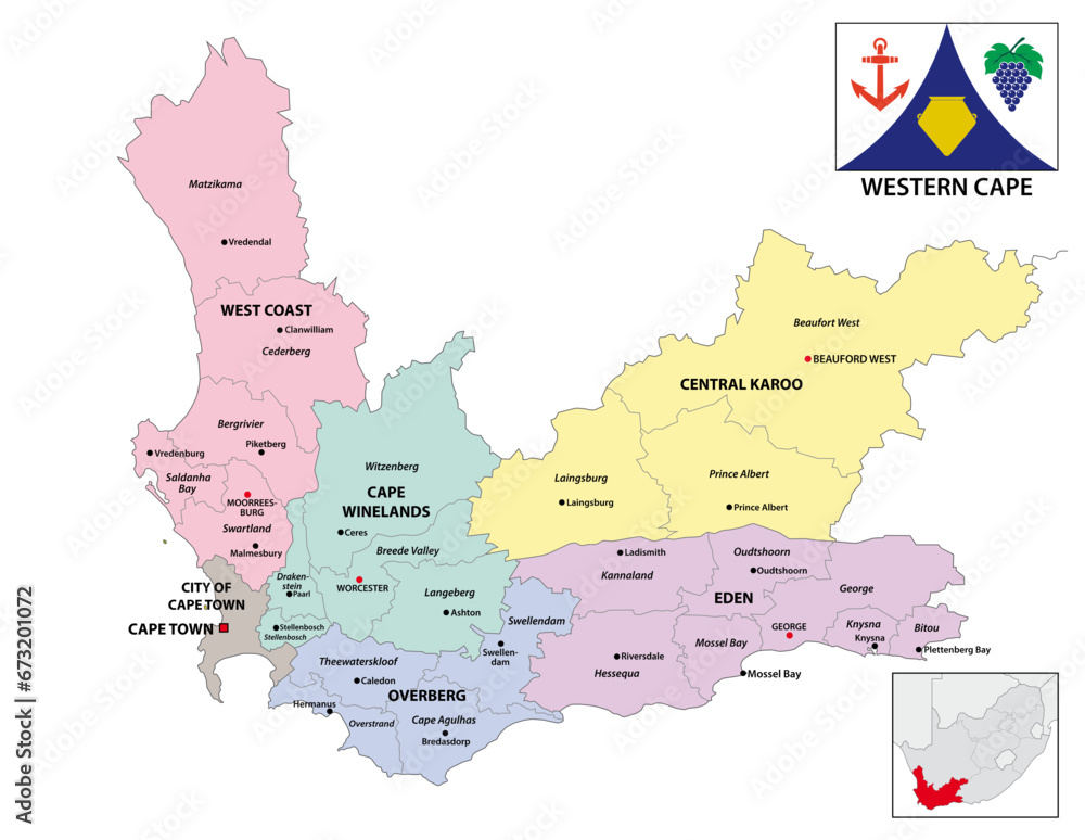 Administrative map of the Western Cape, South Africa