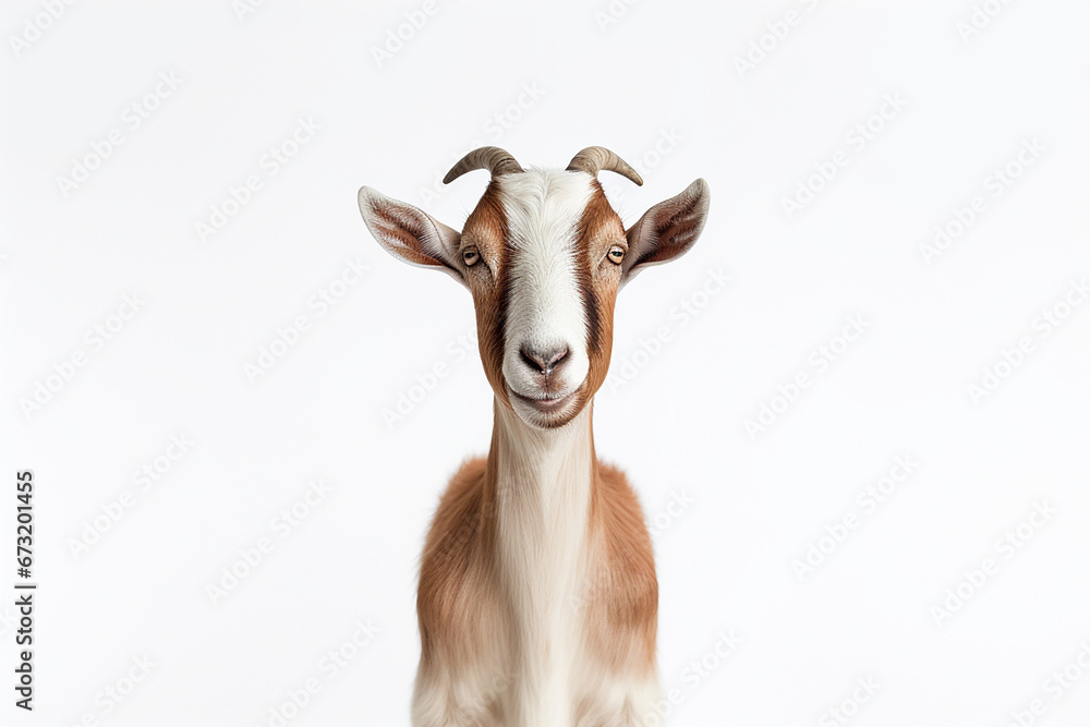 Goat, Close Up Of A Goat, Goat On A White Background, Goldfish Isolated On White Background