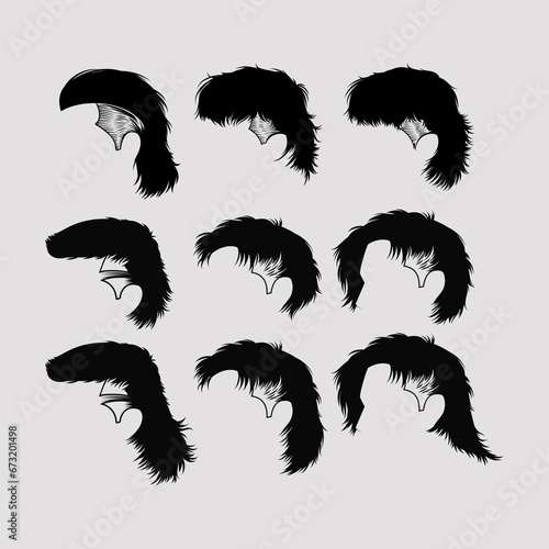 set of mullet hair for graphic resources 