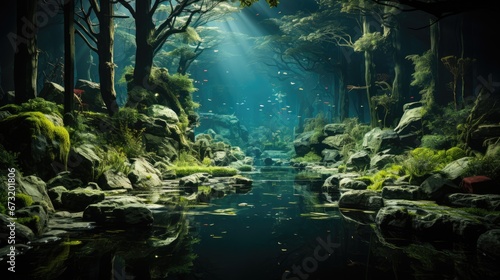 beautiful artificial Forest view inside the aquarium