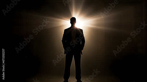 silhouette of a man standing in the spotlight