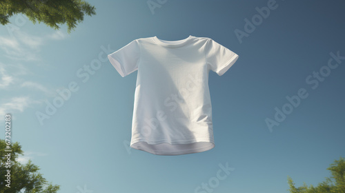 floating  white t shirt mockup in sky