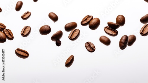 Coffee beans levitate on a white background 