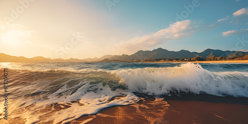 Beautiful sunset on Playa de las Catedrales , Spain, Gulf Islands, Rockaway Beach Sunset, Pacifica, California,  beautiful beach, generative AI photo
