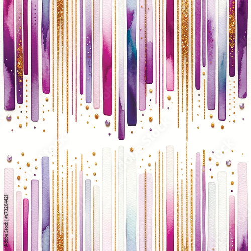 Striped colorful hand drawn watercolor seamless pattern with gold glitter. Vertical stripes painting vector background. Repeat dirty abstract backdrop. Watercolor stripes ornaments. Endless texture