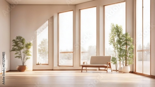 Picture of a minimalistic suite with minimalistic interior. Generative AI.