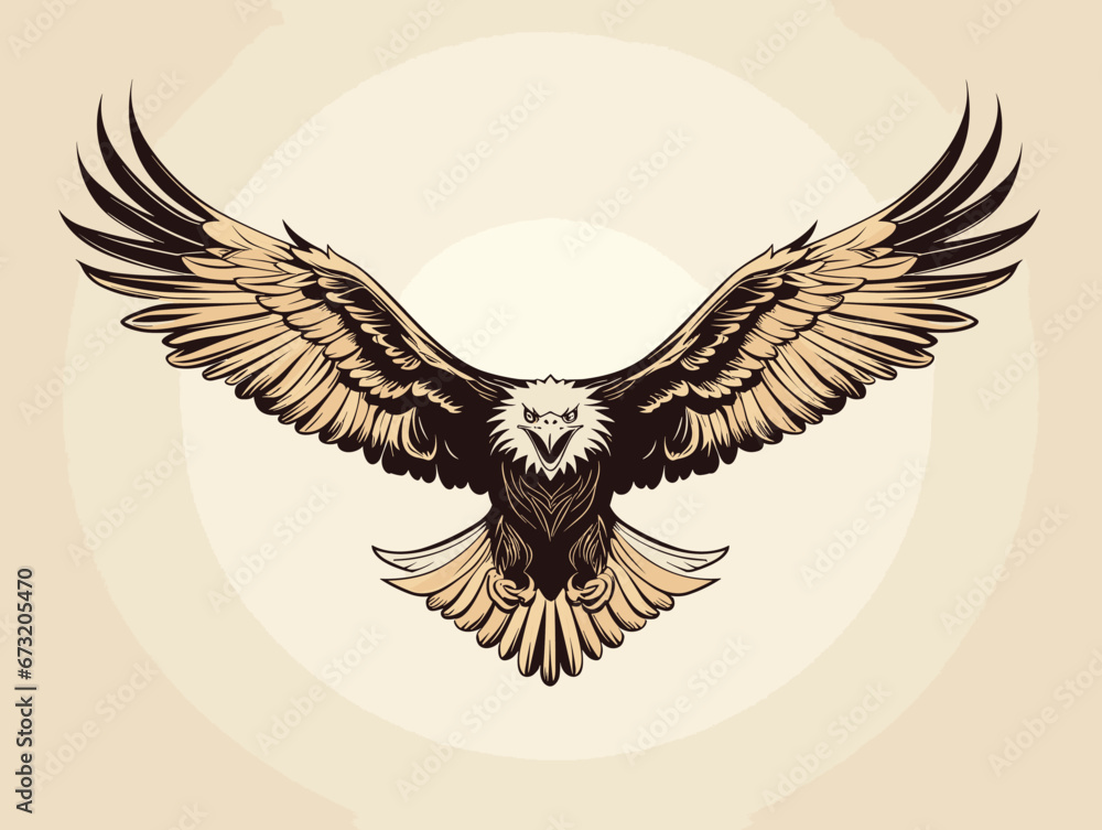 Obraz premium Drawing of Flying eagle logotype mascot in engraving style illustration separated, sweeping overdrawn lines.