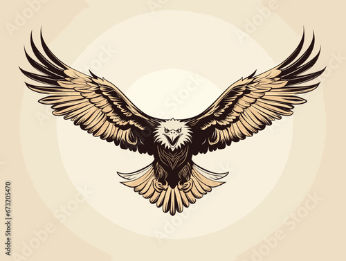 Drawing of Flying eagle logotype mascot in engraving style illustration separated, sweeping overdrawn lines.