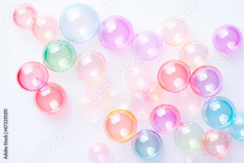 photo of pastel soap bubbles on white background