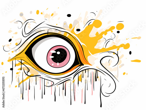 Drawing of Fun cartoon blot with surprise in eyes illustration separated, sweeping overdrawn lines.