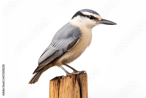 Eurasian Nuthatch Bird Perched on Weathered Wooden Post Created With Generative AI Technology