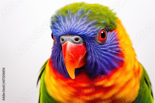 A Vibrant Parrot in a Kaleidoscope of Colors Against a Clean, White Background Created With Generative AI Technology © Karlaage