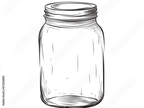 Drawing of Hand drawn mason jar. Contour sketch. illustration separated, sweeping overdrawn lines.