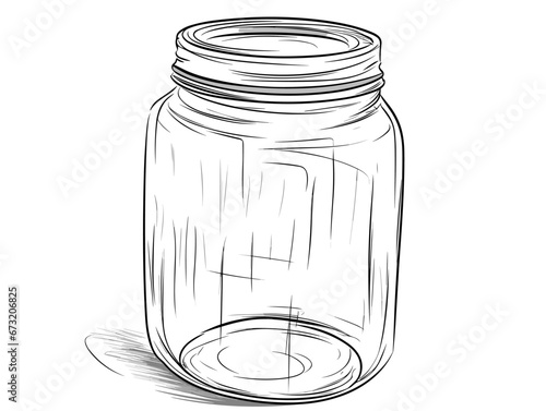 Drawing of Hand drawn mason jar. Contour sketch. illustration separated, sweeping overdrawn lines.