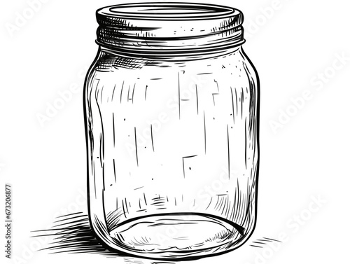 Drawing of Hand drawn mason jar. Contour sketch. illustration separated, sweeping overdrawn lines.