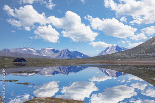 Small lake and mountains,Norway.Generative AI