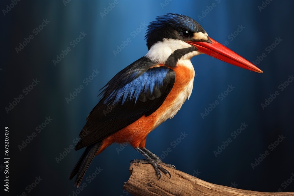 Obraz premium A Vibrant black-capped kingfisher Halcyon Plumage Perched on a Majestic Tree Branch Created With Generative AI Technology