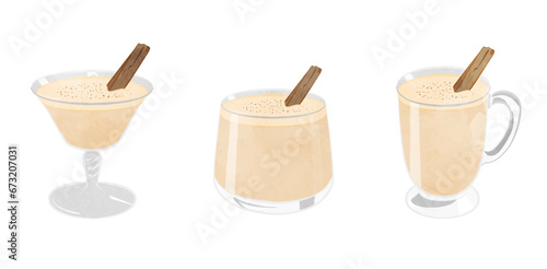 Cute eggnog drink illustration set