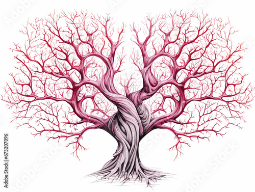 Drawing of High detail illustration of love tree. illustration separated, sweeping overdrawn lines.