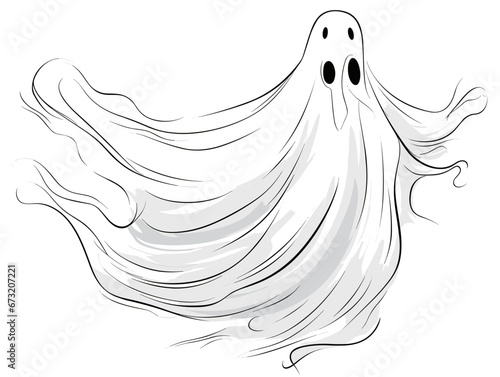 Drawing of Illsutration of isolated cartoon ghost on white background illustration separated, sweeping overdrawn lines.