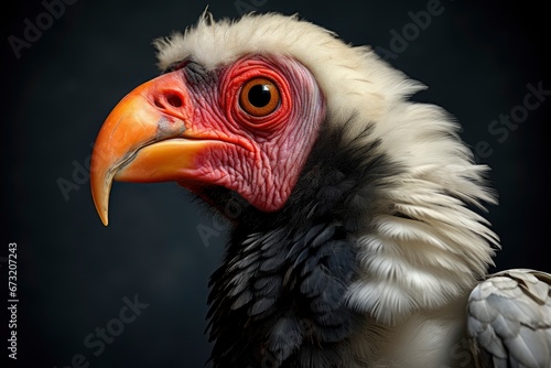 A Majestic King Vulture Sarcoramphus papa Bird With a Vibrant Red Beak Created With Generative AI Technology © Karlaage