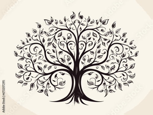 Drawing of Illustration of abstract family tree design isolated illustration separated, sweeping overdrawn lines.