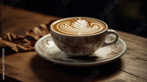 Cappuccino Coffee in a Beautiful Cup on The Table Favorite Cup of Coffee Concept on Blurred Background