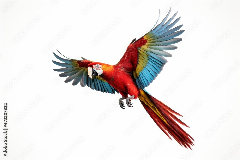 Fototapeta premium A Vibrant Parrot Soaring Through the Sky in a Colorful Display Created With Generative AI Technology