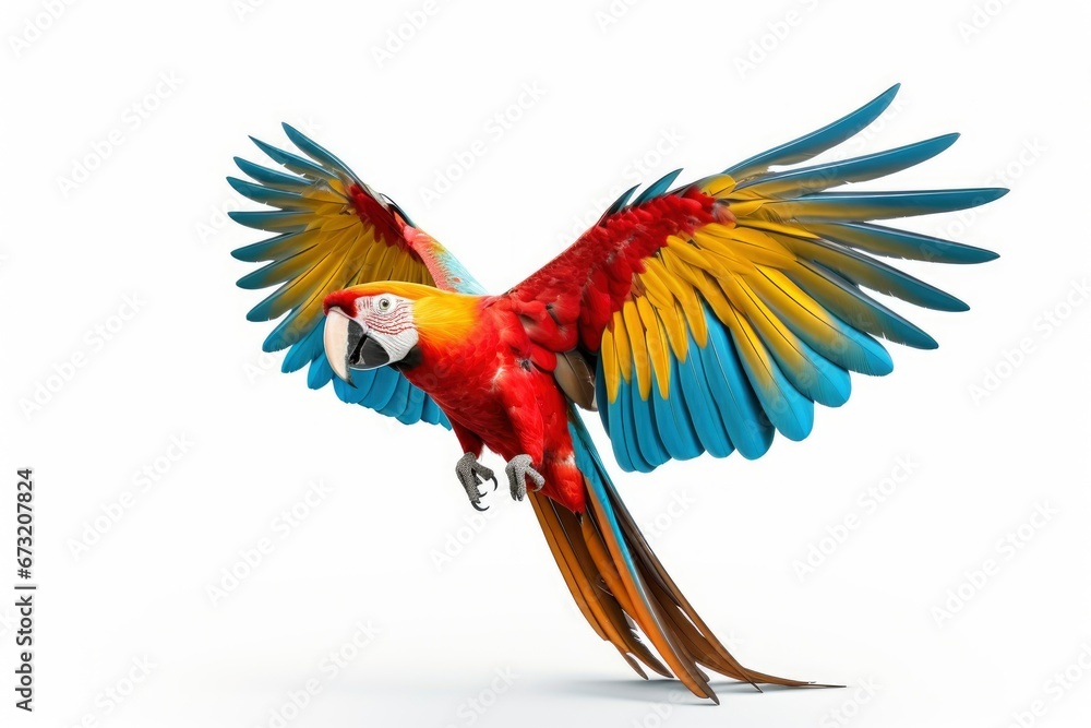 A Colorful Parrot in Flight, Displaying Vibrant Feathers and Graceful Movement Created With Generative AI Technology