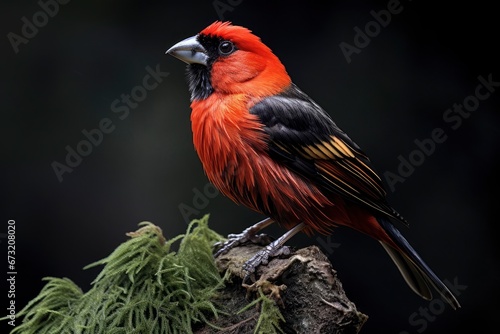 A Majestic Red Bishop Bird Perched on a Tree Branch Created With Generative AI Technology