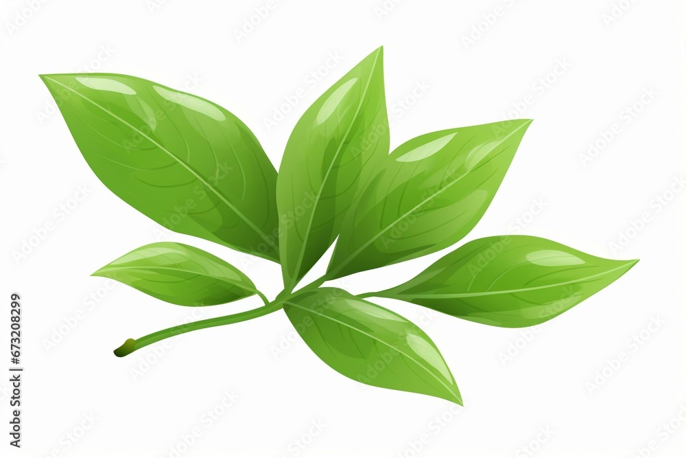 Transparent background with isolated green tea leaves. Generative AI