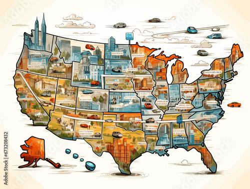Drawing of Interstate and US Route signs illustration separated, sweeping overdrawn lines.
