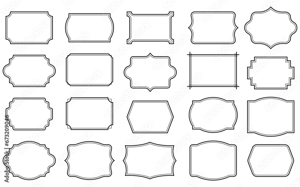 Set of simple line frames with double stroke. Vector illustration.