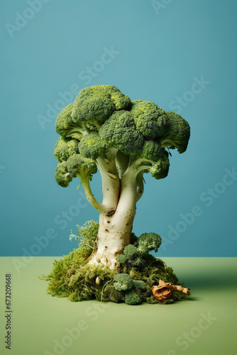 Whimsical Broccoli Tree in a Miniature Mossy Forest