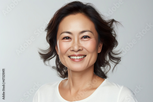 Portrait of an Asian mature lady, radiating the glow of healthy skin