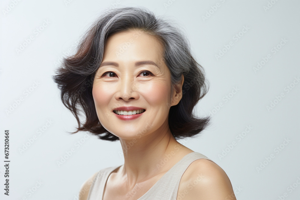 Adult Asian woman on white background, elegant age model Adult Asian woman on white background, elegant age model