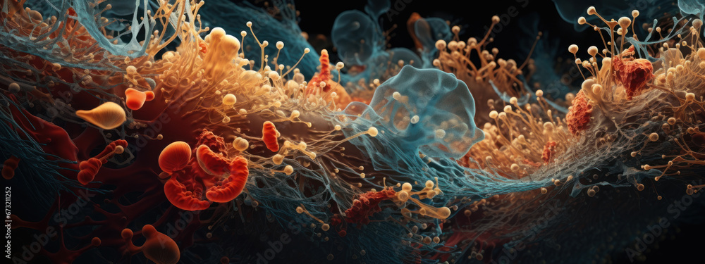 Microscopic view of an immune response to infection and disease. - obrazy, fototapety, plakaty 