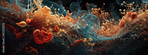 Microscopic view of an immune response to infection and disease.