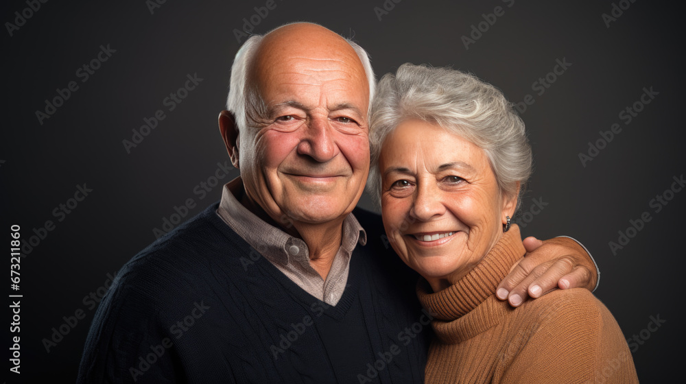 Joyous elderly couple smiling and embracing each other