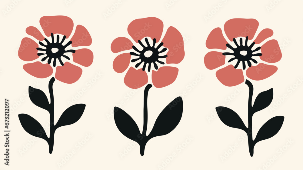 vector boho flowers with leaves vector boho flowers with leaves