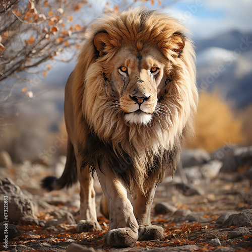 King of the Savanna  A Majestic Lion s Journey portrait of a lion portrait of a male lion