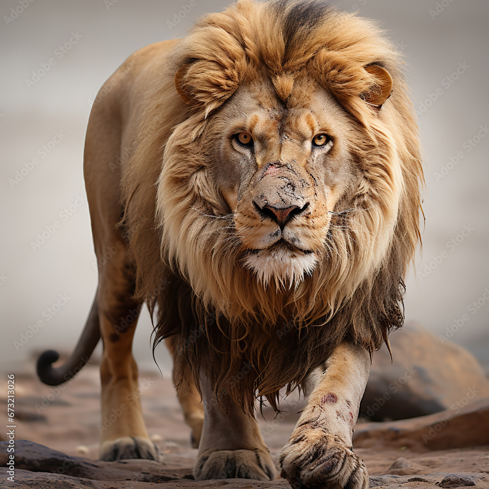 Obraz premium King of the Savanna: A Majestic Lion's Journey,portrait of a lion,portrait of a male lion