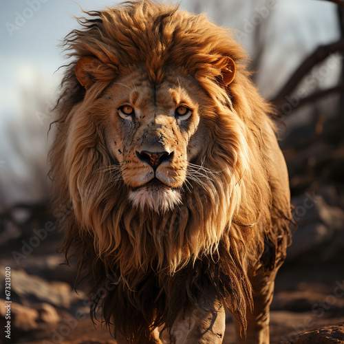 King of the Savanna: A Majestic Lion's Journey,portrait of a lion,portrait of a male lion