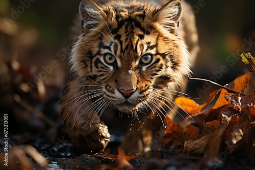 Water and leaves create stunning tiger portrait © Ihor