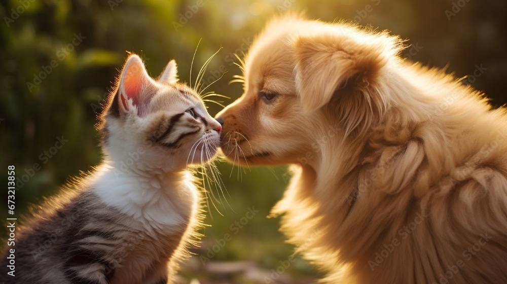 Obraz premium cat and dog friendship photography 