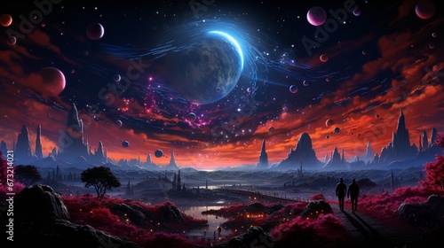  Billboard Single cover featuring a vibrant cosmic landscape  with swirling galaxies  shooting stars  and celestial wonders
