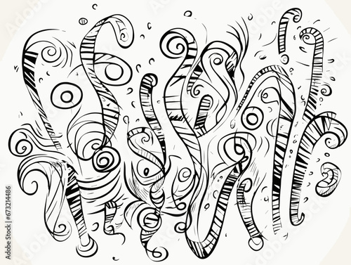 Drawing of question mark and exclamation point. doodle illustration separated, sweeping overdrawn lines.